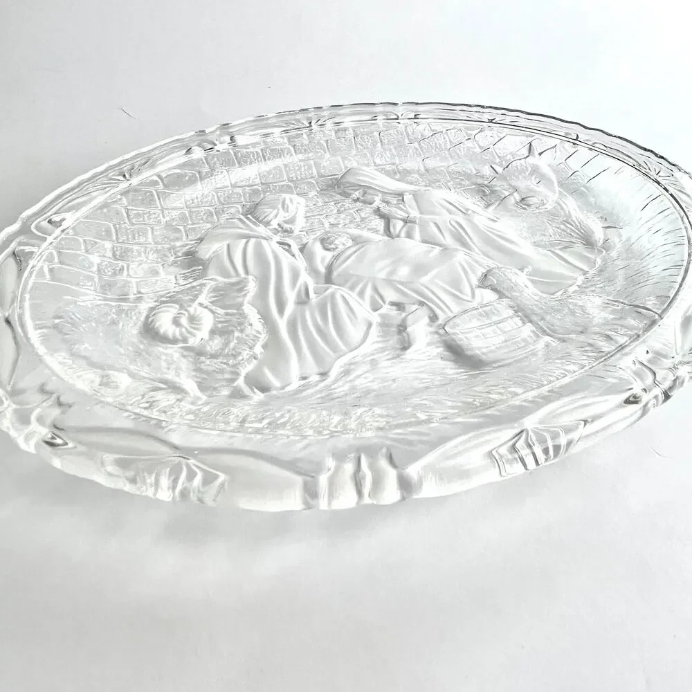 Vintage Mikasa Clear & Frosted Glass Nativity Platter Plaque Made in Germany